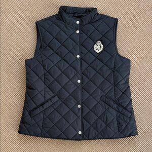 Lauren Ralph Lauren Black Quilted Vest w/ Crest Patch